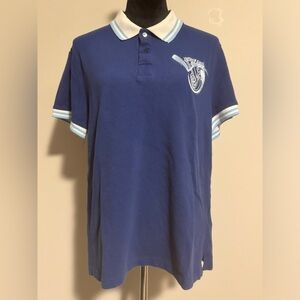 EUC Versace Jeans Blue and White Embroidered Logo Polo size medium